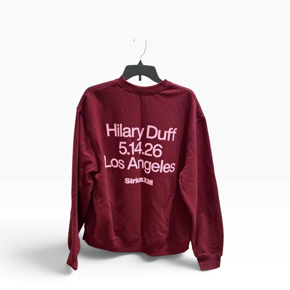 Hilary Duff Merch - Bella Canvas Maroon Crewneck Sweatshirt with Pale Pink Text